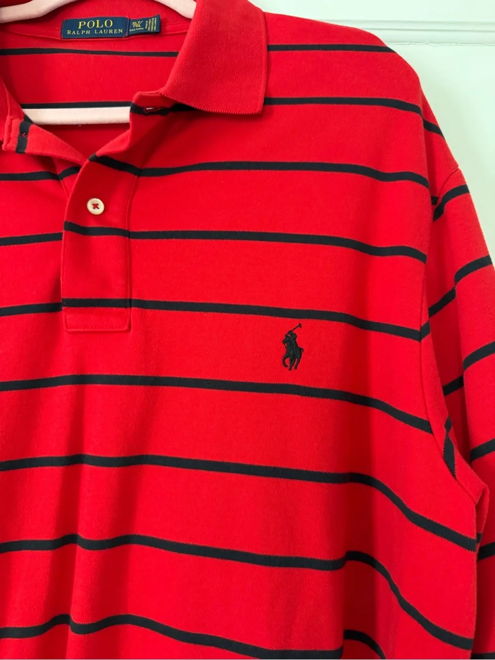 Polo Ralph Lauren Men’s XLT Red Navy Stripe Polo Shirt Pony Logo Tall